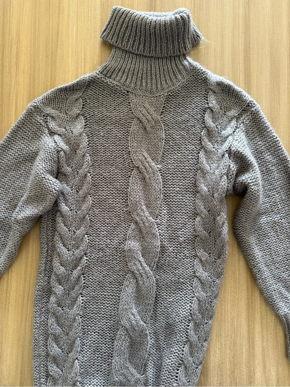 Turtleneck Cable Knit Sweater Dress - Gray
